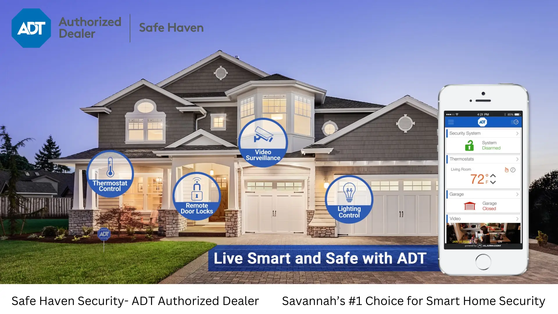 Safe Haven Security company logo with house and features